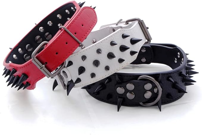 Serijoars Spiked Studded Dog Collar, PU Leather Dog Collar, Adjustable Pet Collars for Medium or Large Breed Pet (S, Gold Brown3)