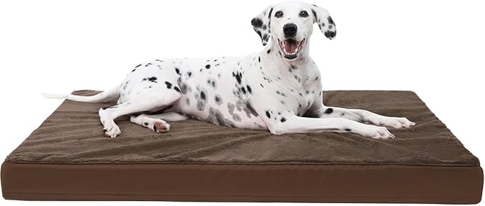KSIIA Orthopedic Dog Bed Crate Waterproof Pet Mats for Extra Large Dogs Deluxe Plush Washable Pet Bed with Egg Crate Foam & Removable Cover, 47 x 29 Inch, Brown