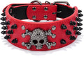 Serijoars Spiked Studded Dog Collar, PU Leather Dog Collar, Adjustable Pet Collars for Medium or Large Breed Pet (XL, Red2)
