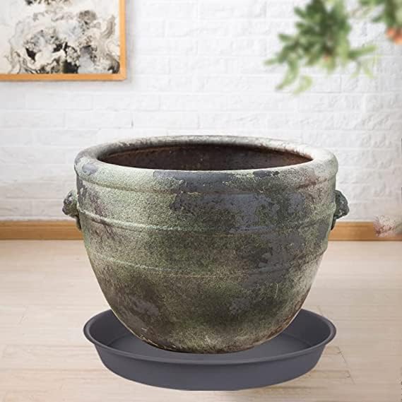 2 Pack of 20 21 inch Plant Saucer Round, Deep Plant Saucers for Pots, Heavy Duty Plastic Plant Drip Tray for Indoors Outdoor, Bird Bath Bowls, Plant Trays for Planter 19-22" (21 inch, Cement)