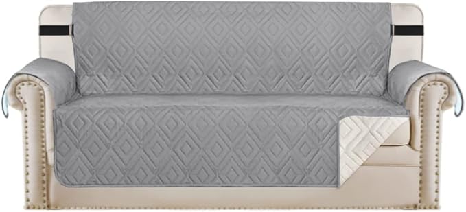 H.VERSAILTEX Reversible Sofa Slipcover Furniture Protector Water Resistant 2" Elastic Straps Sofa Cover Couch Covers Pets Fit Sitting Width Up to 78" (Oversized Sofa: 86" x 132", Light Grey/Beige)