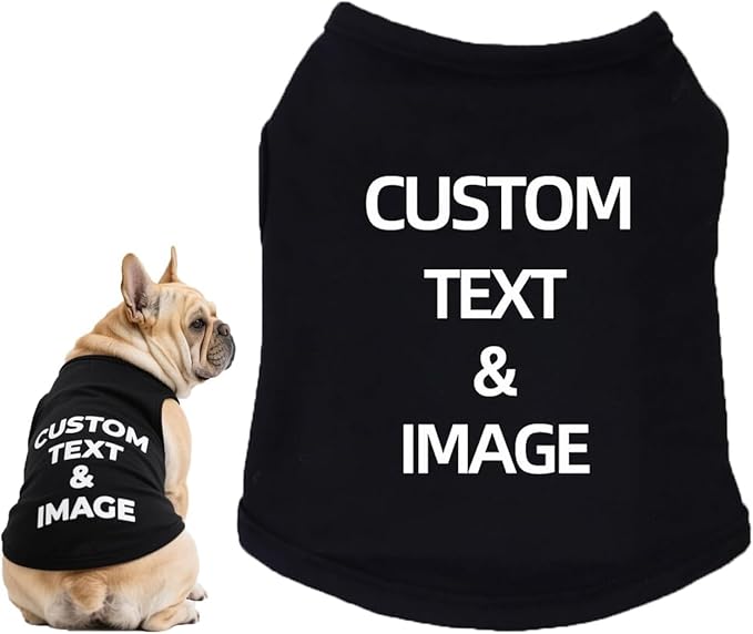 Custom Dog Shirt,Personalized Pet Apparel with Name Text Photo Image,Lightweight Breathable Puppy Kitten Cotton Vest for Small Medium Large Dogs Cats,Puppy Gift (Black, XX-Large)