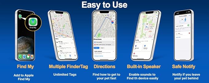 PawsPath Pet GPS Tracker Collar, Unlimited Range Waterproof Cat Dog Anti-Lost Device Smart Locator Tracking GPS Pet Tracker Collar for Apple iOS FindMy (Pink, Medium)