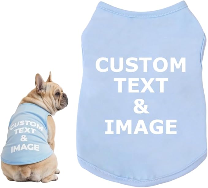 Custom Dog Shirt,Personalized Pet Apparel with Name Text Photo Image,Lightweight Breathable Puppy Kitten Cotton Vest for Small Medium Large Dogs Cats,Puppy Gift (Blue, Large)