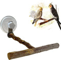 Portable Bird Perch Stand- T-Shaped Natural Apple Wood with Vacuum-Grip Suction Cup for Windows, Flat Tiles, Bath/Car/Travel - Durable & Safe for Parrots, Cockatiels, Lovebirds (Small to Medium Birds)