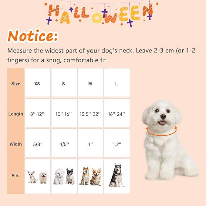Halloween Dog Collars, Fall Dog Collar for Dogs, Fun Multi-Color Pumpkin Dog Collars for Extra Small Dogs, Adjustable Cotton Small Dog Collar Puppy Collar for Halloween & Thanksgiving
