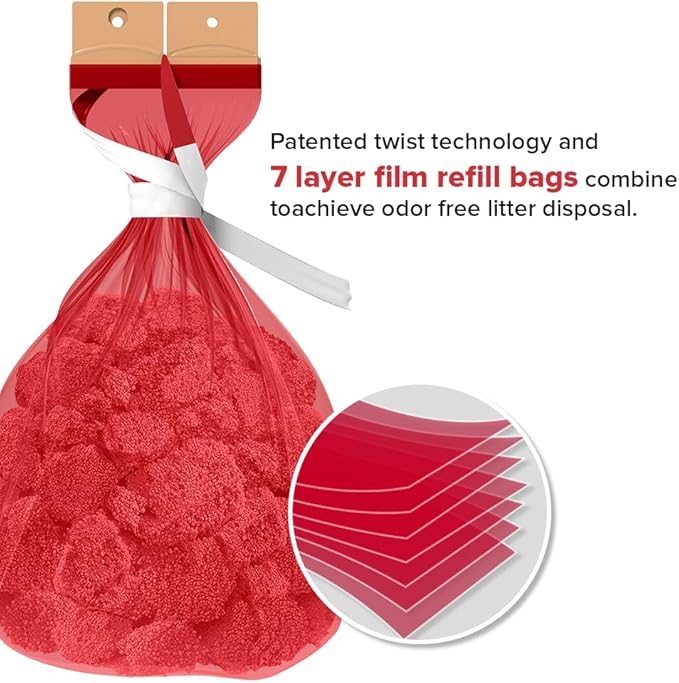 RedRocket Refill Bags for Kitty Twist'R Plus Cat Litter Pail, 7-Layer Bags with Odors Free Patented Technology Made in USA (3pack(30pcs))