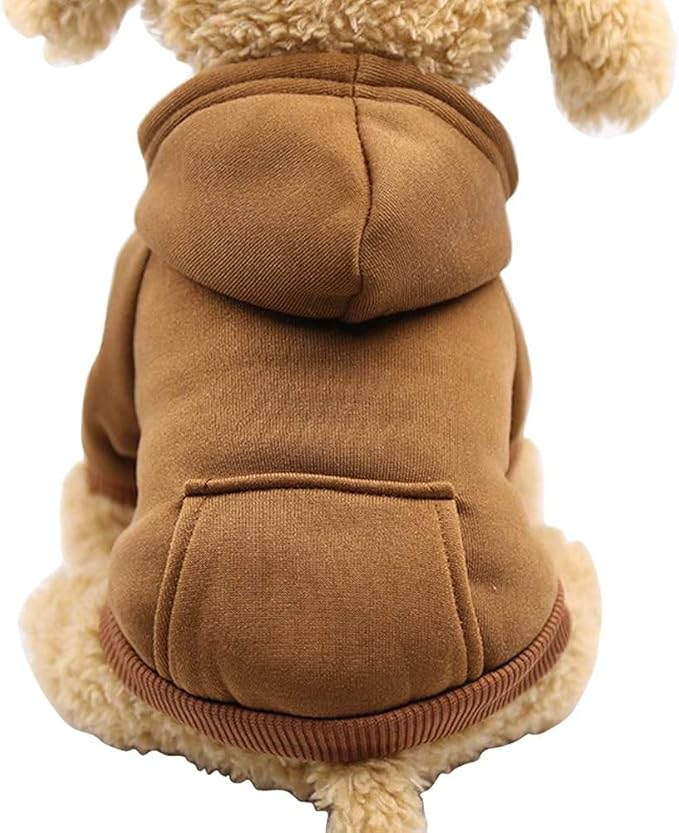 Jecikelon Winter Dog Hoodie Sweatshirts with Pockets Warm Dog Clothes for Small Dogs Chihuahua Coat Clothing Puppy Cat Custume (Coffee, Large)