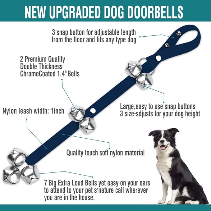 BLUETREE Dog Doorbells Premium Quality Training Potty Great Dog Bells Adjustable Door Bell Dog Bells for Potty Training Your Puppy The Easy Way - 7 Extra Large Loud 1.4 DoorBells