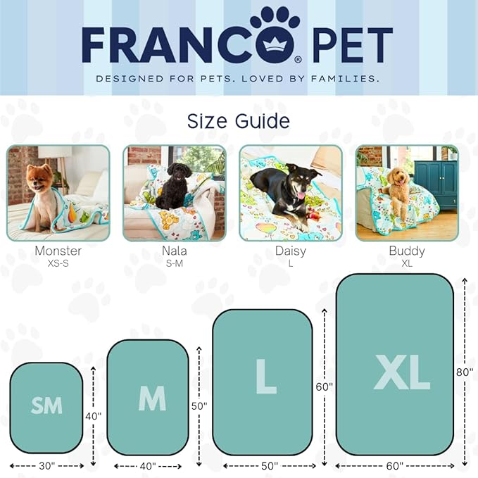 Franco Pet Care Bears XL Oversized Super Soft Cozy Waterproof Sherpa-Backed Blanket Throw for Large Dogs, Couch/Bed/Car, 60x80 (Officially Licensed Product)