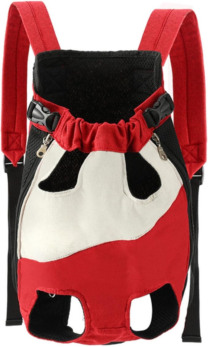 Lightweight Pet Backpack Carrier for Small Dogs & Cats - Easy-Fit Adjustable Straps, Basic Legs-Out Design, Durable for Daily Use (Fits Pets Under 15lb) (Red-White Color-Blocked, XX-Large)