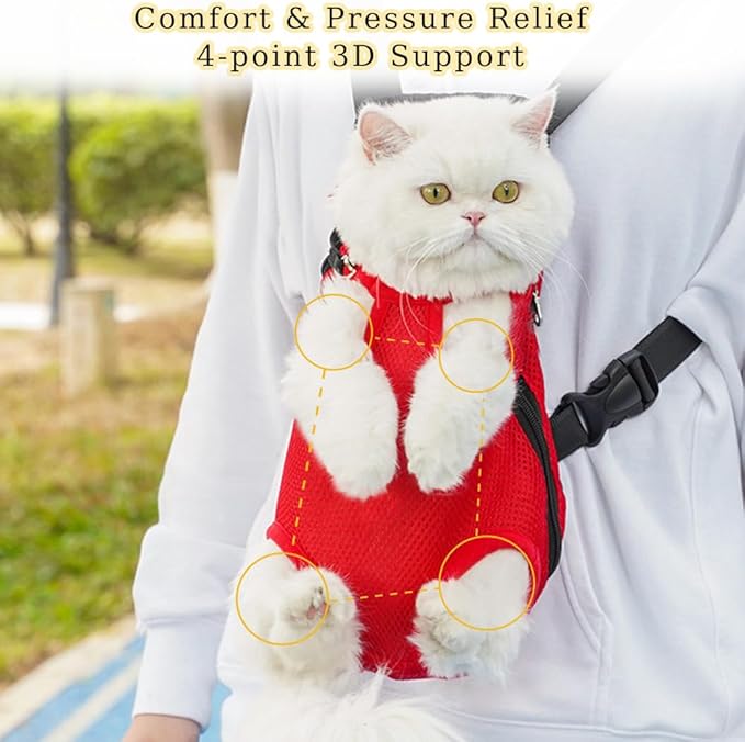 Dog Carrier Backpack, Adjustable Puppy Front Carrier Backpack, Ventilated Dog Chest Carrier for Hiking Camping Travel, Sling Bag for Small Medium Dog Cat Rabbit Puppies, Suit 5-9 lbs (Red, M)