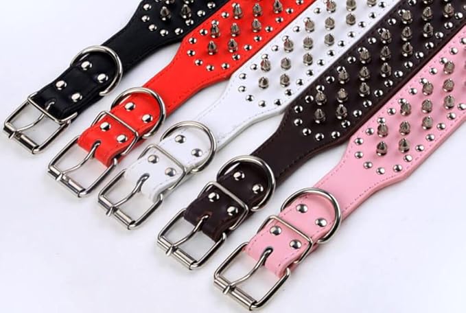 Serijoars Spiked Studded Dog Collar, PU Leather Dog Collar, Adjustable Pet Collars for Medium or Large Breed Pet (S, Leopard)