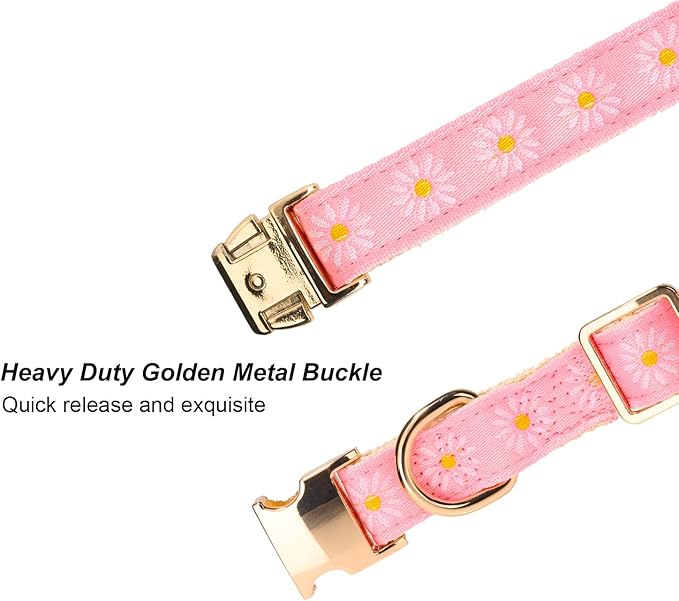 Woven Dog Collar with Metal Buckle Adjustable Jacquard Retro Dog Collars for Small Medium Large Dogs(Pink Daisy,S)