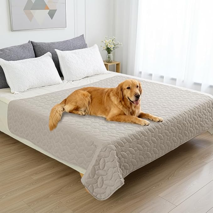 Ameritex Waterproof Pet Bed Cover Anti-Slip Dog Bed Blanket for Sofa and Furniture Waterproof New Pattern Design (Khaki, 52x82 Inch (Pack of 1))