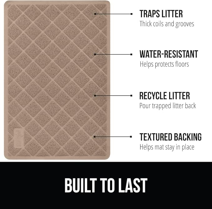 GORILLA GRIP Cat Litter Box Mat, 47x35, Water Resistant, US Designed Kitty Litter Trapping Mats, Easy to Clean, Scatter Control, Less Mess and Clean Floors, Kitten Supplies for Indoor Cats, Beige