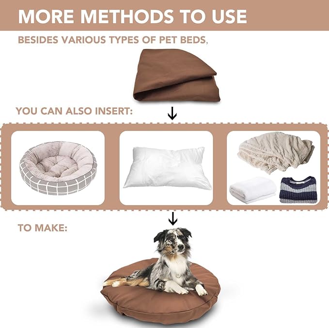 Dog Bed Cover Waterproof Replacement Machine Washable Covers for 44x44 Inch Dog Bed Heavy Duty Scratch Resistant Mattress Protector Pet Bed Round Brown Cover Only