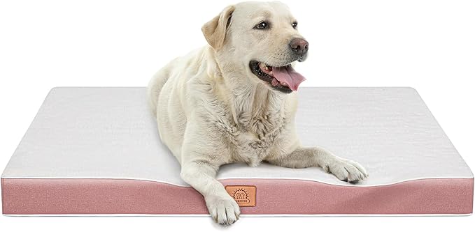 Sunheir Orthopedic Dog Bed for Extra Large Dogs, Waterproof Deluxe Plush Dog Crate Bed with Removable Washable Cover & Anti-Slip Bottom, Egg Crate Foam Pet Bed Mat, 41 x 27 Inches, Pink