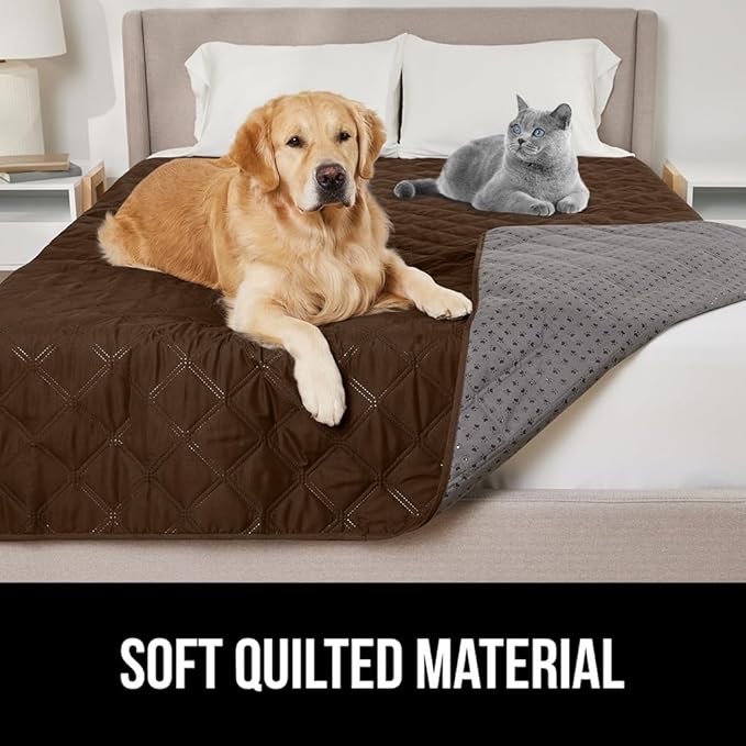 GORILLA GRIP Waterproof Bed Cover for Dogs, 82x52, Gripped Slip Resistant Backing, Leak Proof Washable Dog Blanket Covers Sofa, Couch, Sectional, Crate, Car, RV Seats, Pet Puppy Essentials, Brown