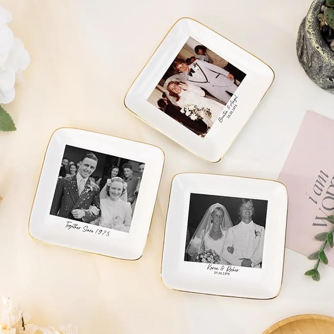 Custom Photo Ring Dish, Personalized Polaroid Picture Trinket Tray, Wedding Anniversary Keepsake Jewelry Dish, Valentines Gift for Her Him Wife Husband Parents Grandparents