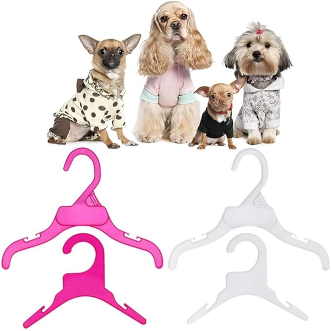 Pet Clothing Hanger, 10PCS Plastic Anti-Skid Dog Puppy Cat Clothes Clothing Rack for Small Animals (White, S)