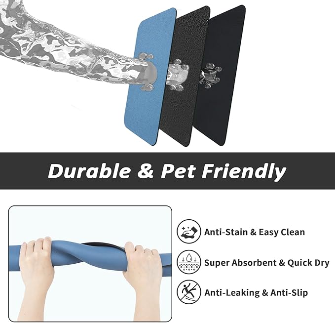 Dog Food Mat - Absorbent Cat Mat for Food and Water, No Stains Pet Feeding Bowl Mat, Easy to Clean Pet Placemats, Quick Dry Dog Water Dispenser Mat for Messy Drinkers | Blue 16"x 24"