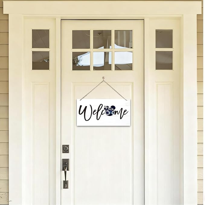 Welcome Sign for Front Door, Welcome Decor Wooden Hanging Sign for Wall Decor, Star Cartoon Characters Signs, Funny Wooden Outdoor Front Door Hanging Decoration 13.8X6.9 inches