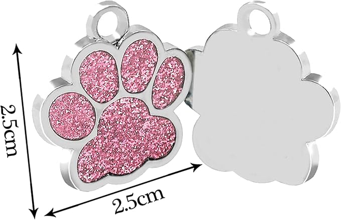 EDSG Cat Dog Tags Personalized for Pets, Dog Name Tags Cat Name ID Tag, Engraved Dog Tags Dog ID Tags Small Glitter Bling ID Tag Paw Print for Cat Pet Dog Puppy(Pink,Design 1)