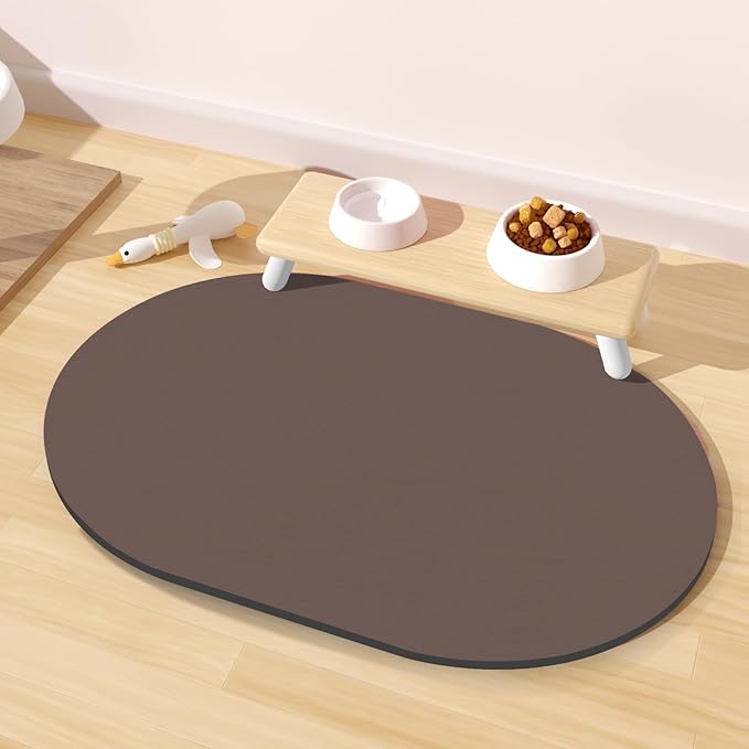 Pet Feeding Mat – 20''x12'' Absorbent Dog Food Mat, Pet Water Mats Protect Floor, No Stains Quick Dry Water Bowl Mats, Non-Slip Rubber Base Pet Placemats for Food and Water, Brown
