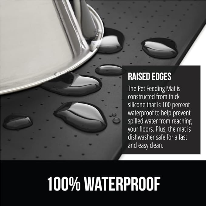 GORILLA GRIP 100% Waterproof Raised Edge BPA Free Silicone Pet Feeding Mat, Dog Cat Food Mats Contain Spills Protects Floors, Placemats for Cats and Dogs Water Bowl Pets Accessories 18.5x11.5 Charcoal