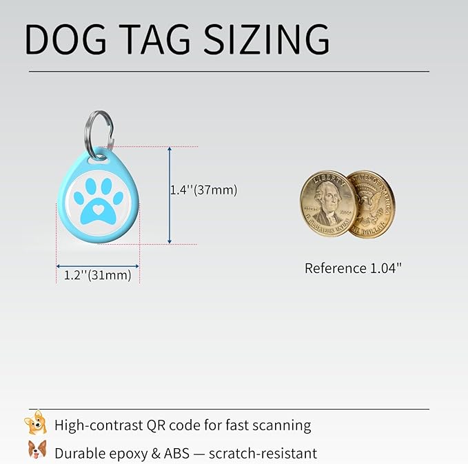 Smart QR Code Pet ID Tag for Dogs - Instant GPS Location Alert via Email, No App/Subscription Required, Waterproof Anti-Lost Personalized Dog Collar Accessories (Blue, 1.2 Inch)