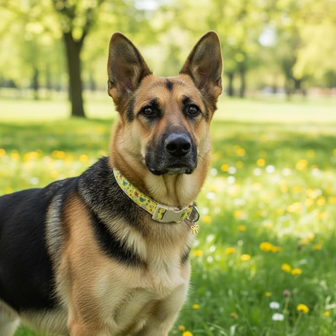 Bow Dog Collar for Large Dogs, Cute Dog Collar with Bow Print and Charm, Pet Collar with Soft Fabric and Quick Release Buckle, Adjustable for Extra Small, Small, Medium & Large Dogs