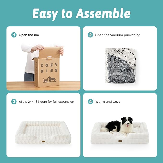 Orthopedic Dog Bed for Extra Large Dog, Soft and Warm Faux Fur Sofa for Giant Pet Up to 150 lbs, Foam Bolster Anti-Slip Couch with Washable Removable Cover, XXL 48x35x8 inch, Beige
