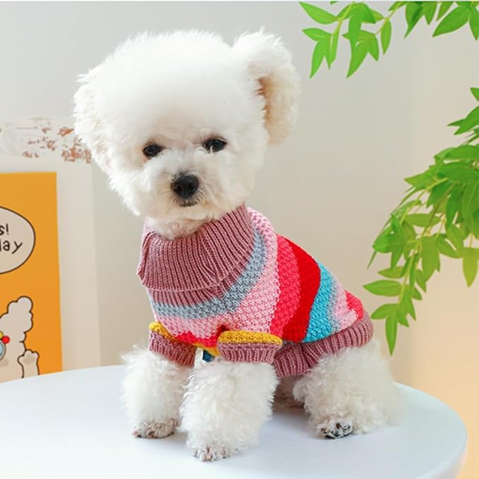 Rainbow Puppy Sweater for Small Dog Pullover Knitted Dog Sweatshirt Cable Cat Knitwear Warm Pet Clothes for Kitten Chihuahua Yorkie Toy Poodle XXS (Rainbow, X-Small)