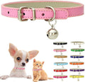 Pink XXS Cat Collar with Bell, Soft Pu Leather Puppy Collars Adjustable Buckle for XS Extra Small Medium Tiny Female Girl Pets Dogs Kitten Teacup Yorkie XX-Small