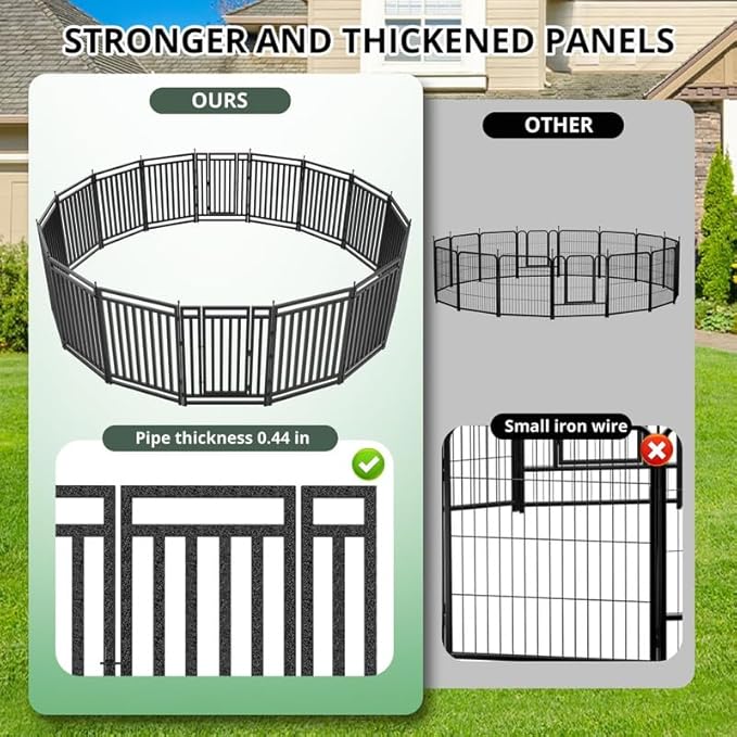 Dog Playpen Dog Fence Outdoor for Yard 47" H with 8 Panels Sturdy Portable Puppy Playpen for Indoor Outdoor RV Camping Use - Black Silver