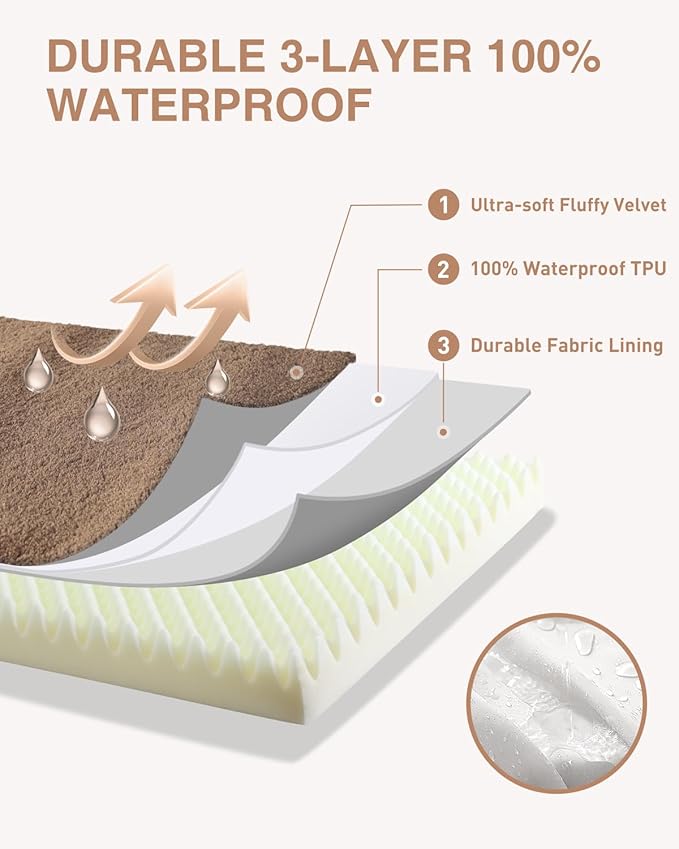 KSIIA Orthopedic Dog Bed Crate Waterproof Pet Mats for Small Dogs Deluxe Plush Washable Pet Bed with Egg Crate Foam & Removable Cover, 23 x 17 Inch, Brown