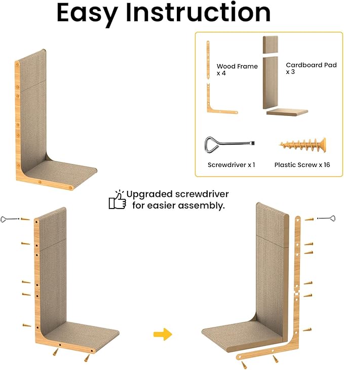 Cardboard Cat Scratcher,23 Inch L Shape Scratch Pad Wall Mounted,Vertical Scratching Board, Durable Cardboard to Protect Furniture for Indoor Cats,Wood Grain Large,2-Pack