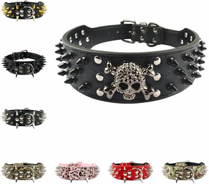 Serijoars Spiked Studded Dog Collar, PU Leather Dog Collar, Adjustable Pet Collars for Medium or Large Breed Pet (XL, Pink5)