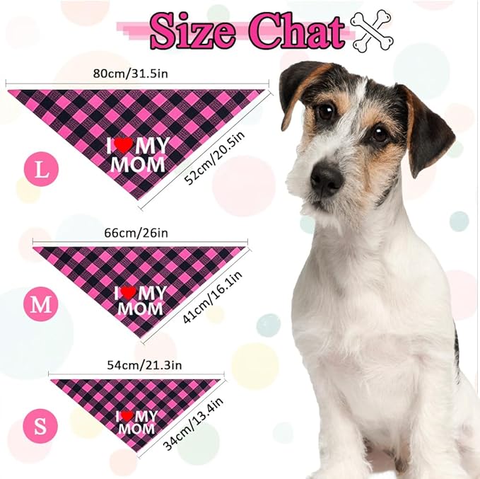 GreenJoy Cute Plaid Dog Bandana – Washable Pet Triangle Scarf for Small, Medium, Large Dogs and Cats, Adjustable Pet Accessory for Birthday, Wedding and Christmas (Pink (Mom), Small)