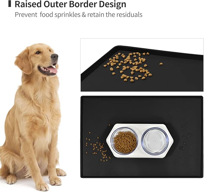 Dog Food Mat,Silicone Waterproof Food Tray,Non Slip Pet Bowl Mats Placemat,0.6" Raised Edge,Suitable for Most Small and Medium Sized Pets,18.5" x 11.5"