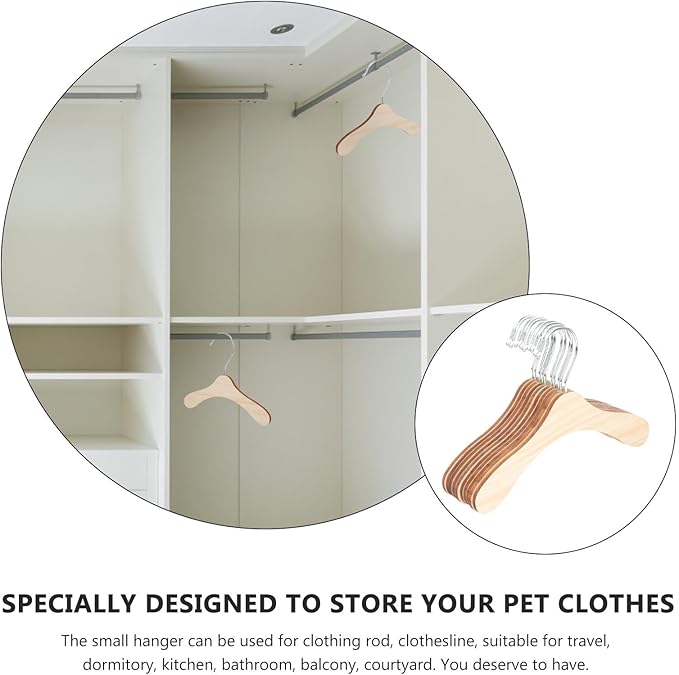 10pcs 8.66-inch Wooden Pet Clothes Hangers Wear-Resistant Small Dog Cat Hangers Household Portable Pet Accessory for Daily Use