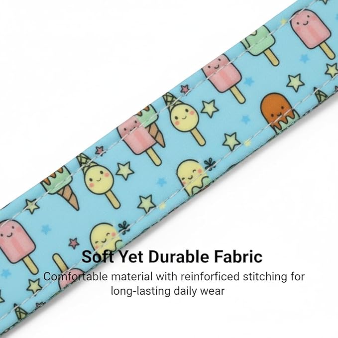 Cute Dog Collar, Girl Boy Dog Collar for Medium Dogs, Blue Collar with Ice Cream Print for Spring Summer, Adjustable Pet Collar Made of Soft Durable Fabric and Robust Buckle, M