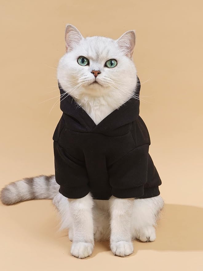 QWINEE Dog Hoodie Shirt Sweatshirt - Stylish Clothes for Cat Kitten Puppy Small Medium Large Dogs - Black X-Large