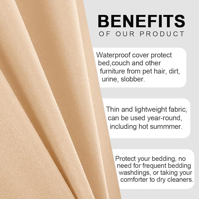 DUJUIKE Waterproof Bed Cover for Dog and Cats,Pet Hair Resistant Bed Sheet Cover, Protective Bed Liner Cover with 100% Waterproof Breathable Thin Fabric (Apricot Yellow, Twin 63 * 90 inch)