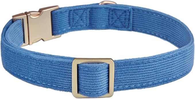 Soft Cotton Dog Collar with Metal Buckle Adjustable Heavy Duty Comfy Corduroy Collars for Small Medium Large Dogs,Blue,Large