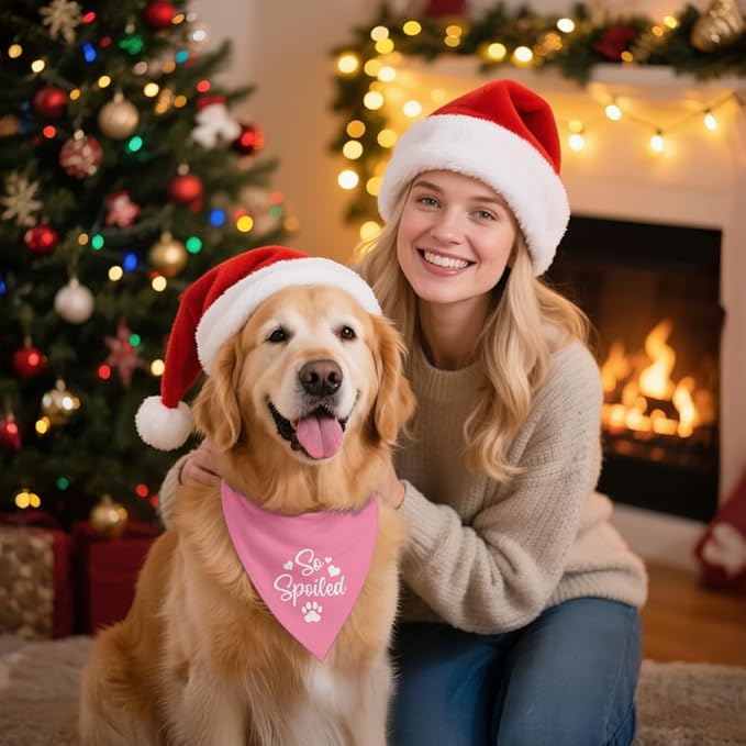 So Spoiled Pink Dog Bandana, Cute Love Printing Bandanas Decor, Funny Pet Scarf Accessories Photo Prop for Get-Together, Birthday for Girl Puppy Owner Pet Mom Dad