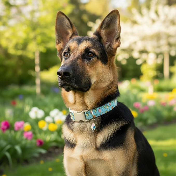 Blue Dog Collar for Large Dogs, Boy Girl Dog Collar with Ice Cream Pattern for Spring Summer, Breathable Adjustable Large Collars for Male Female Dogs, L