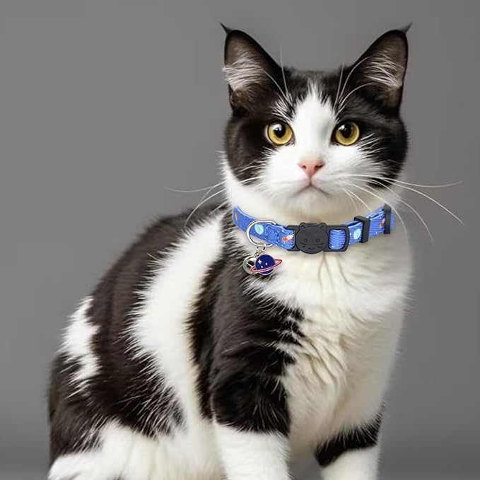 Cat Collar Breakaway, 2 Pack Cotton Cats Collars with Bells, Cute Planet Shaped for Girl Boy Kittens