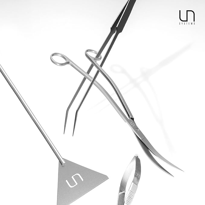 UNS Aquascaping Tools - Stainless Steel, Rust Resistant, Freshwater Planted Tank, Saltwater Reef Aquarium Maintenance Accessory - Trimming Stems & Carpets, Coral Cutting - Straight Scissors, Grey